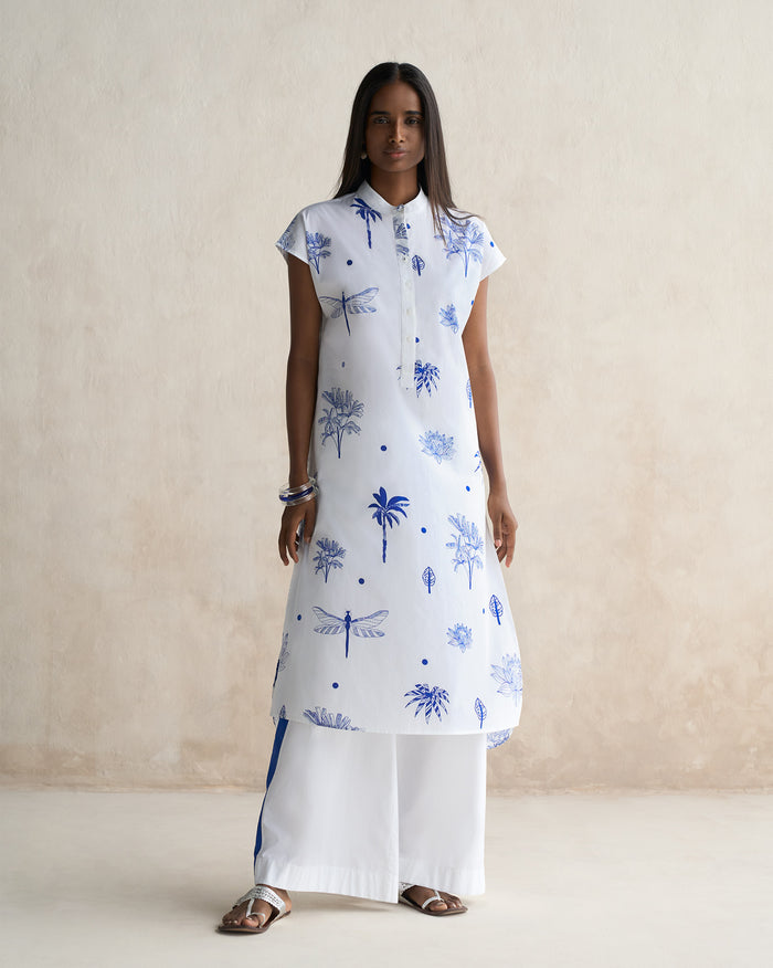 Short Sleeve Kurta - Blue & White