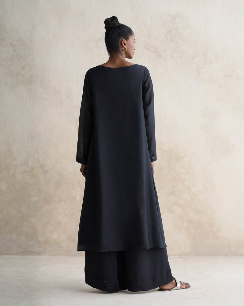 Boat Neck Kurta - Black