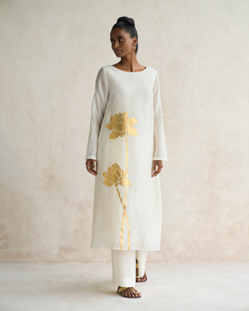 Boat Neck Kurta - Ivory