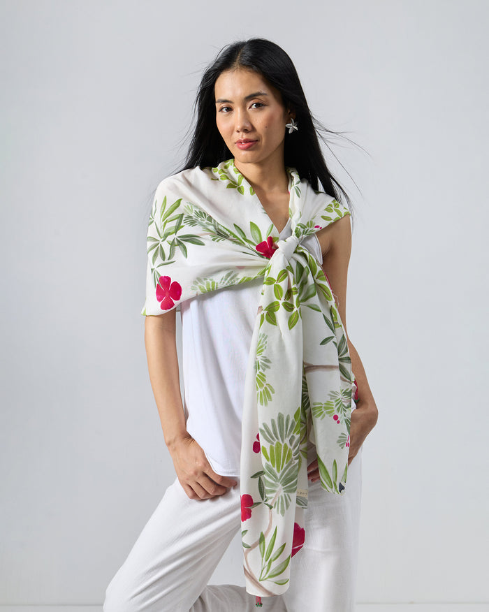 Alaya Scarf - White & Green