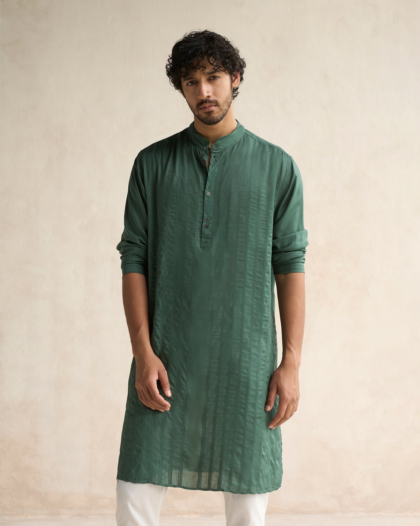 Long Pleated Kurta - Deep Green