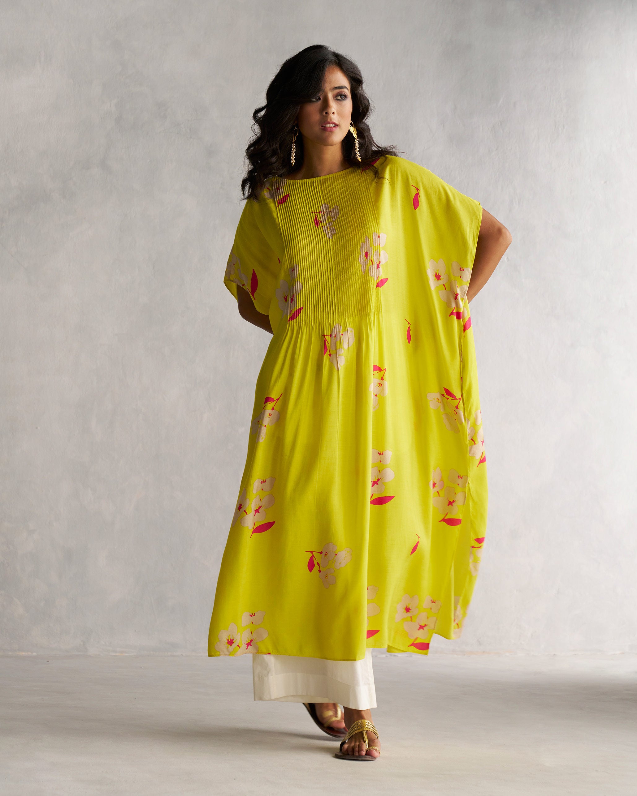 Pintuck Kaftan - Lime