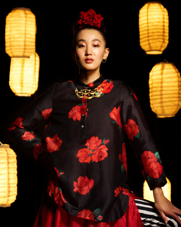 High Low Shirt - Black & Red