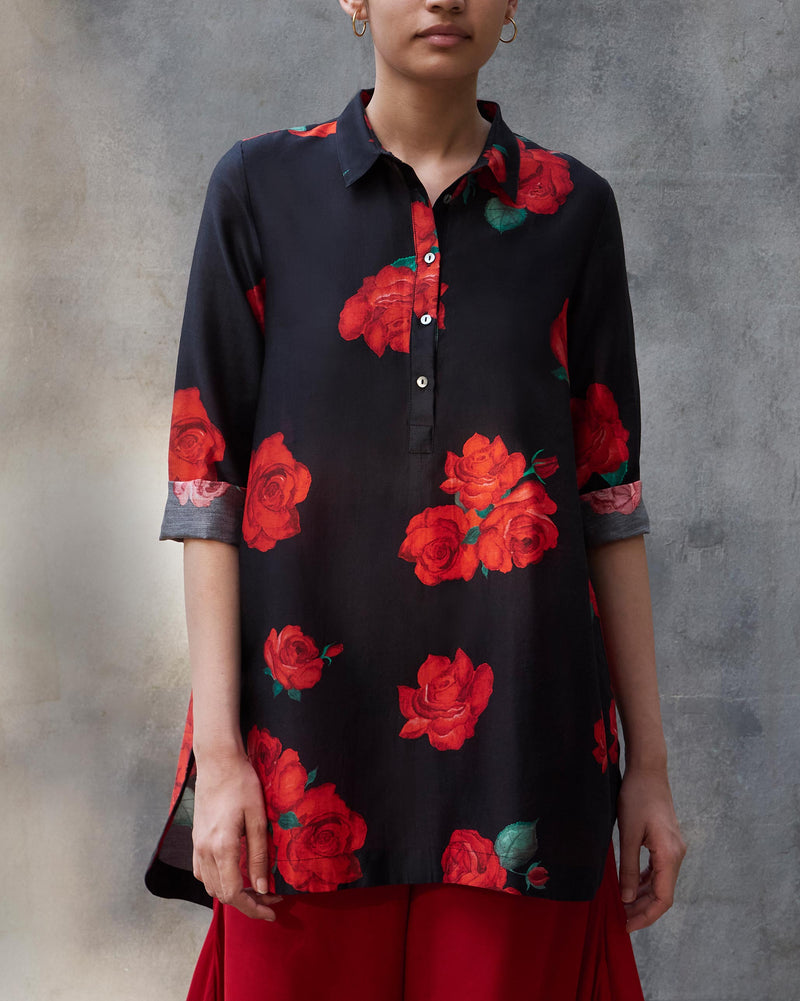 High Low Shirt - Black & Red