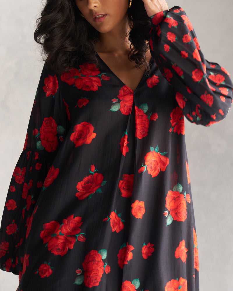 Tapas Bell Kurta - Black & Red