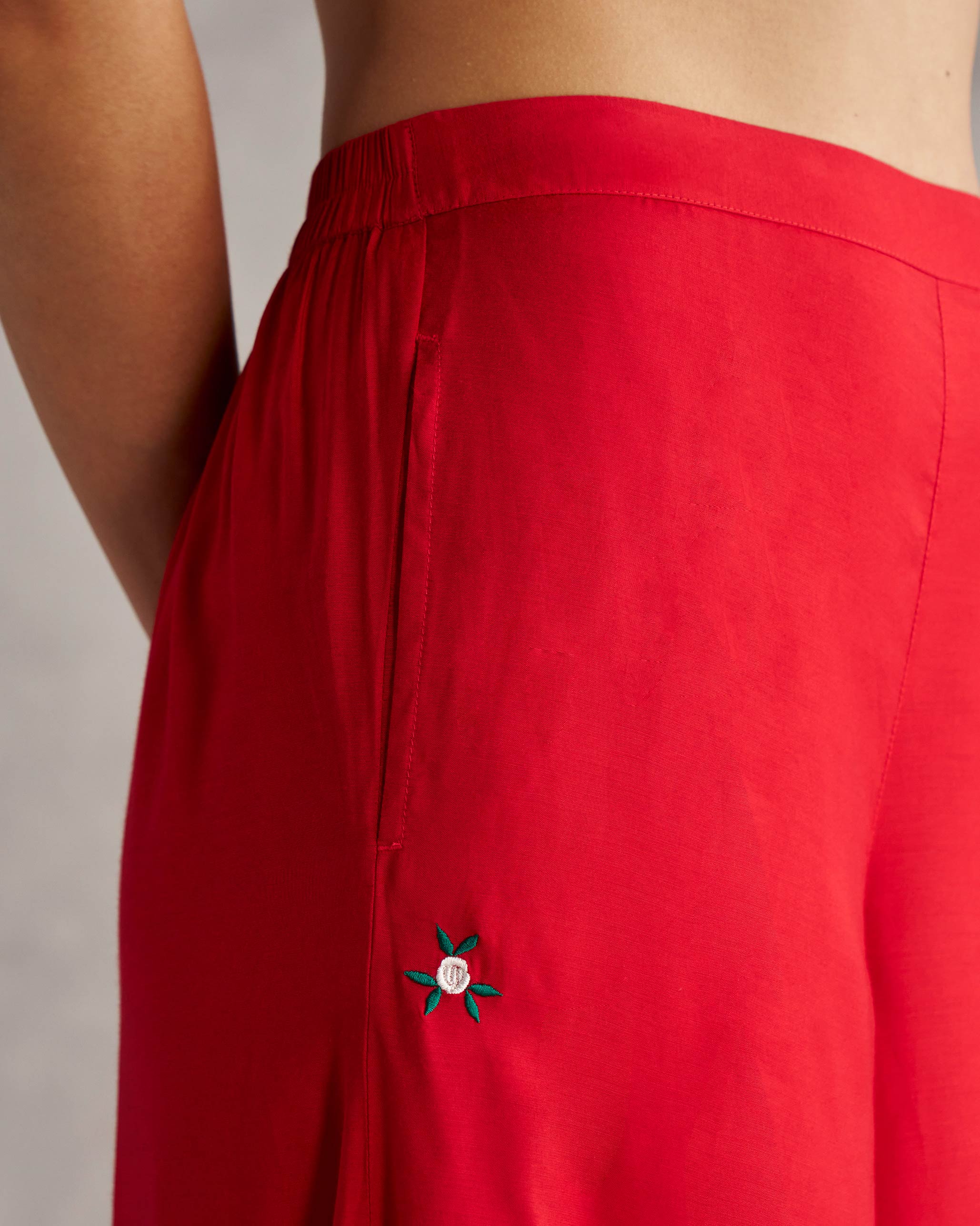 Uneven Hem Pants - Red