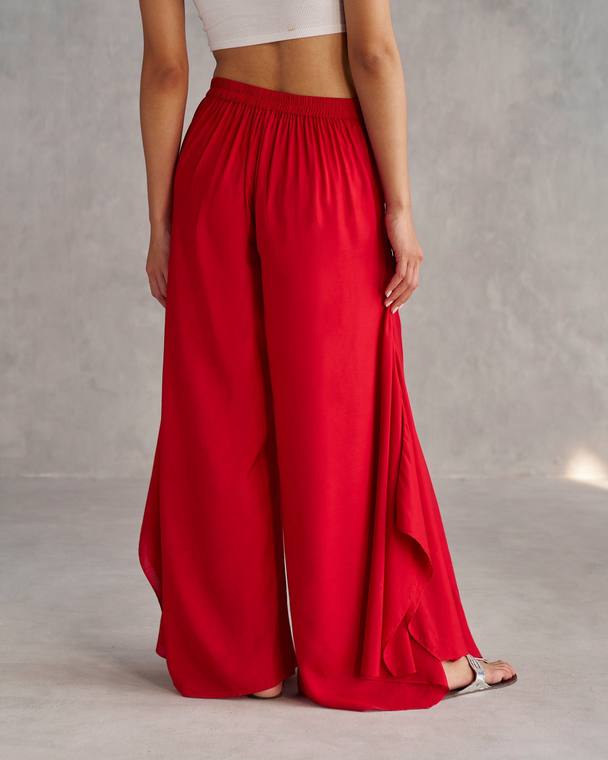 Uneven Hem Pants - Red
