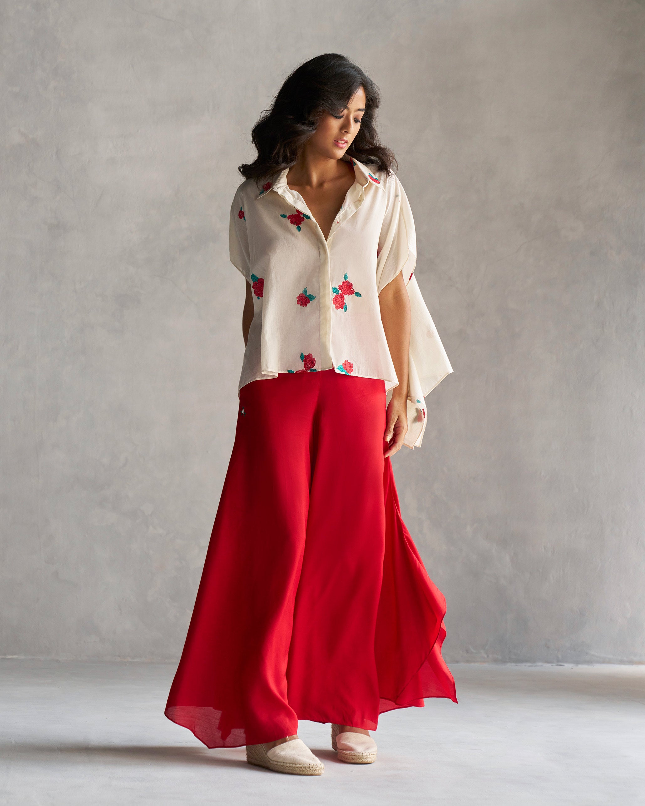 Uneven Hem Pants - Red