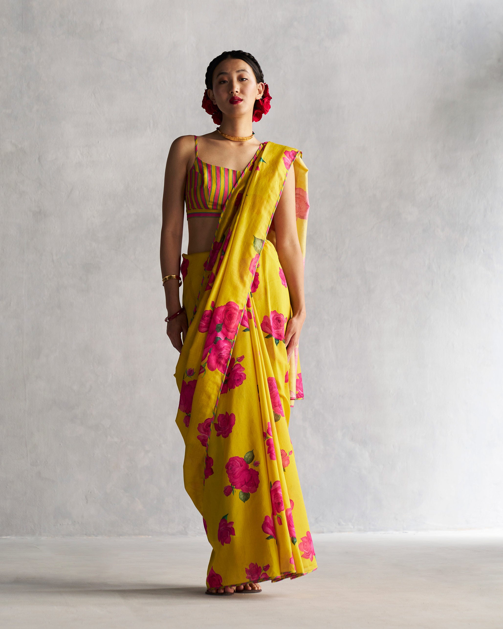 Blossom Sari - Yellow & Pink