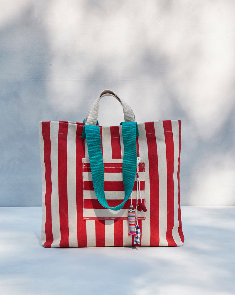 Bagan Stripe Tote - Red & Ivory