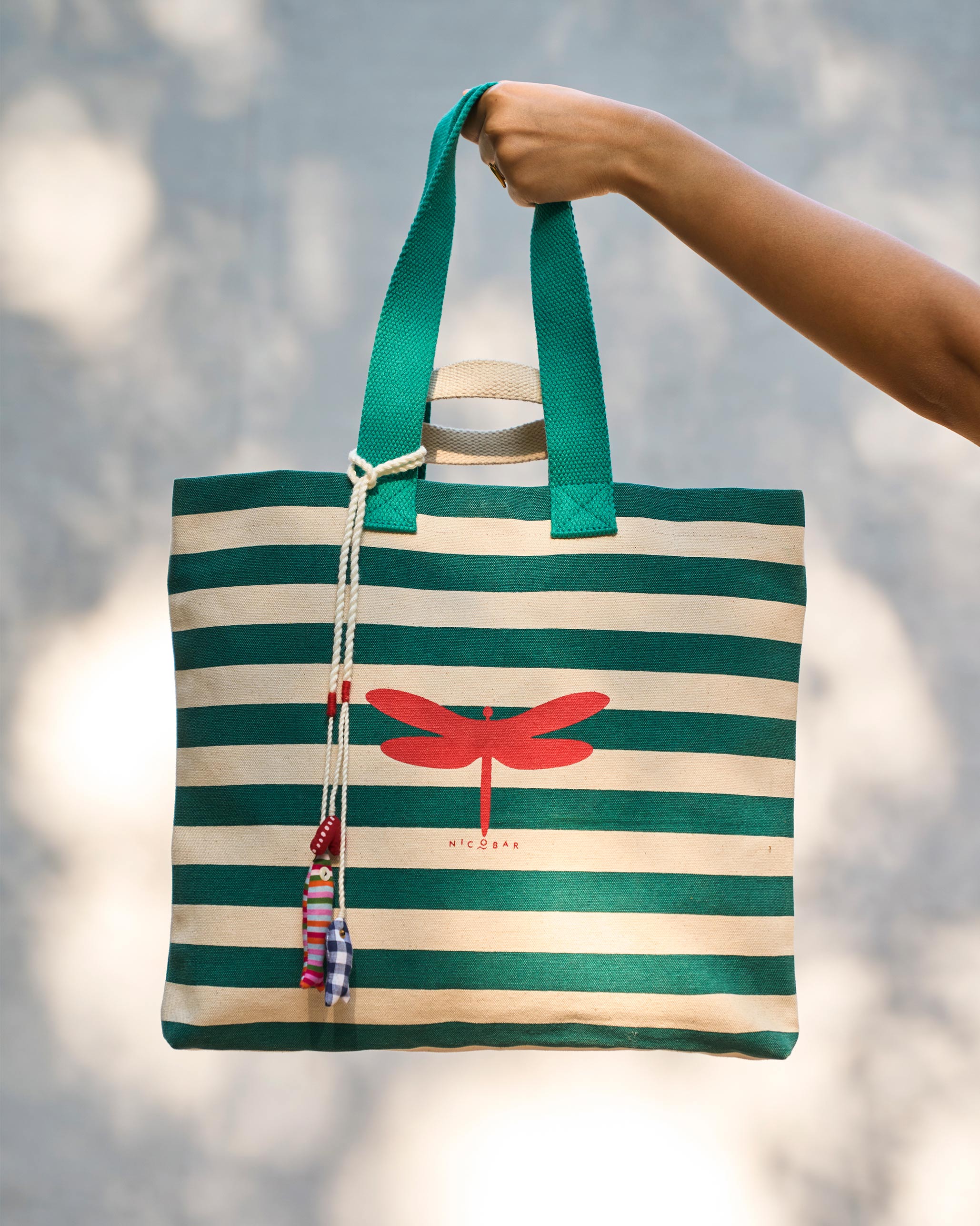 Bagan Stripe Tote - Teal & Ivory