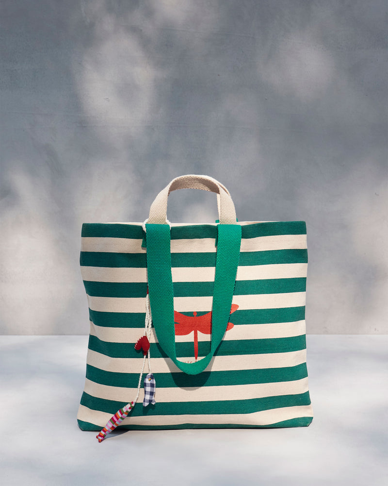 Bagan Stripe Tote - Teal & Ivory