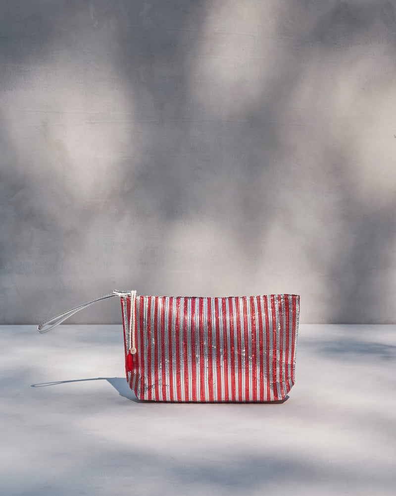 Sitara Clutch - Silver & Red