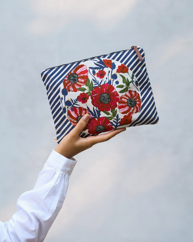Wildflower Jumbo Pouch - Red & Navy