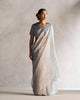 Zari Stripe Sari - Silver & Blue