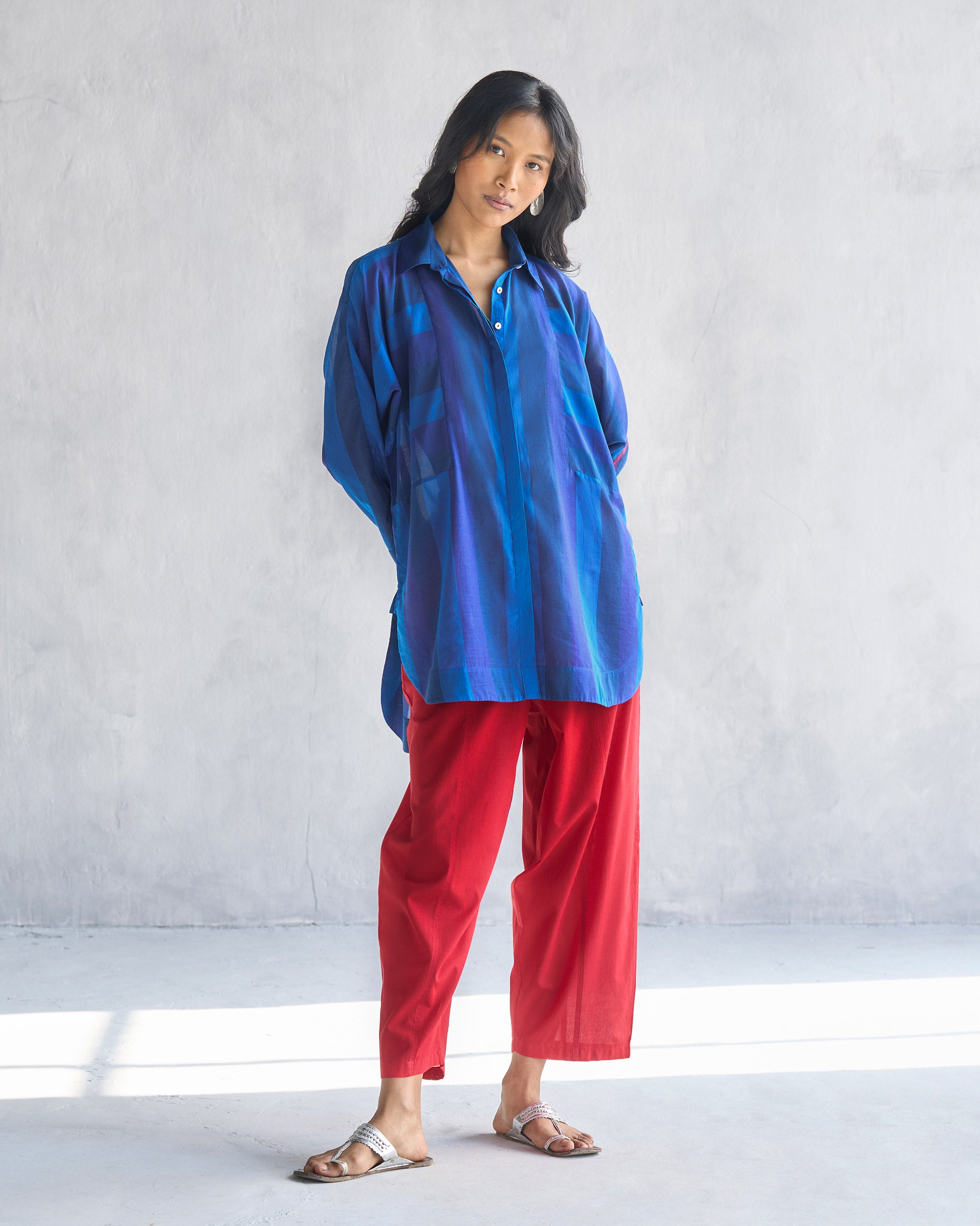 Sugato Panelled Shirt - Navy & Blue