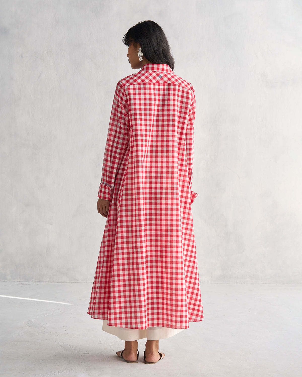 Shirt Collar Kurta - Red & White