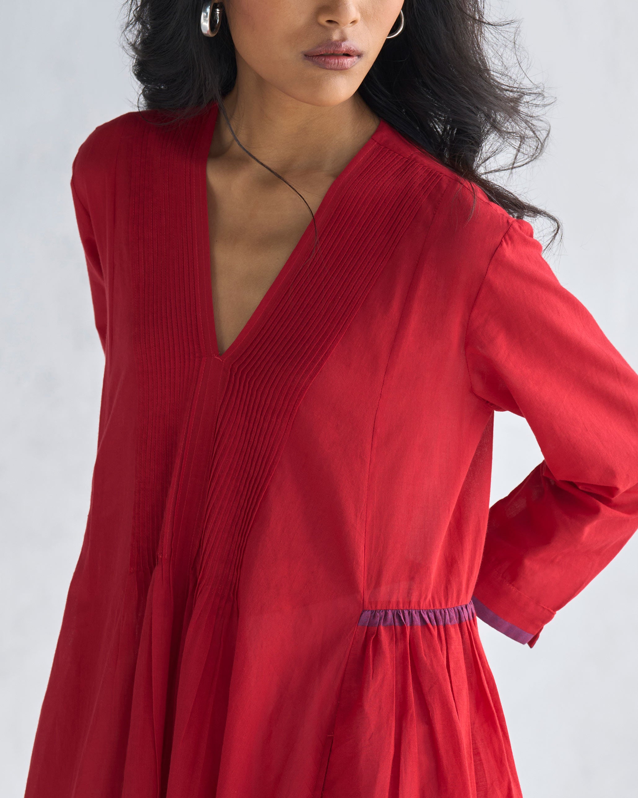 Pintuck Kurta - Red