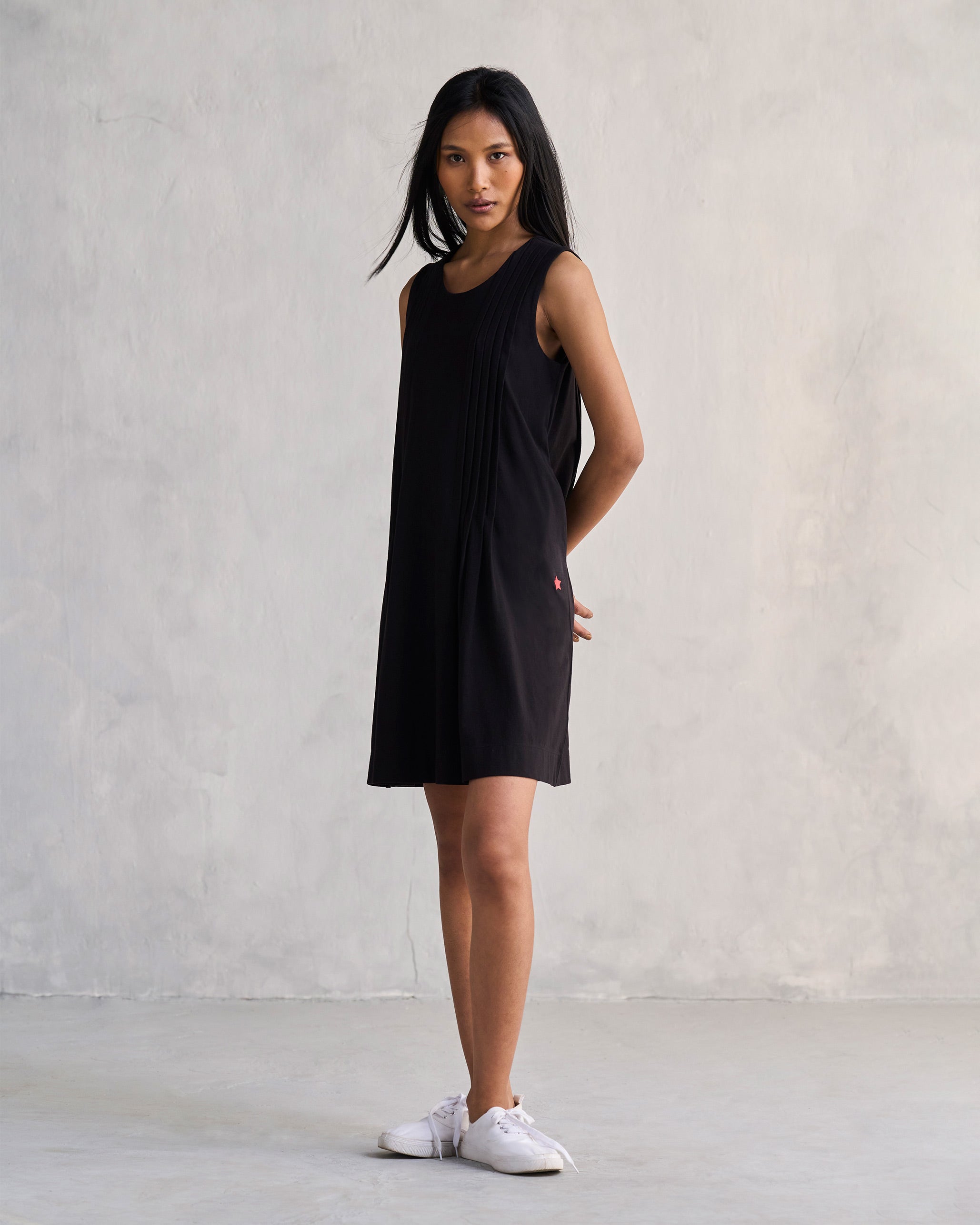 Pintuck Knit Dress - Black