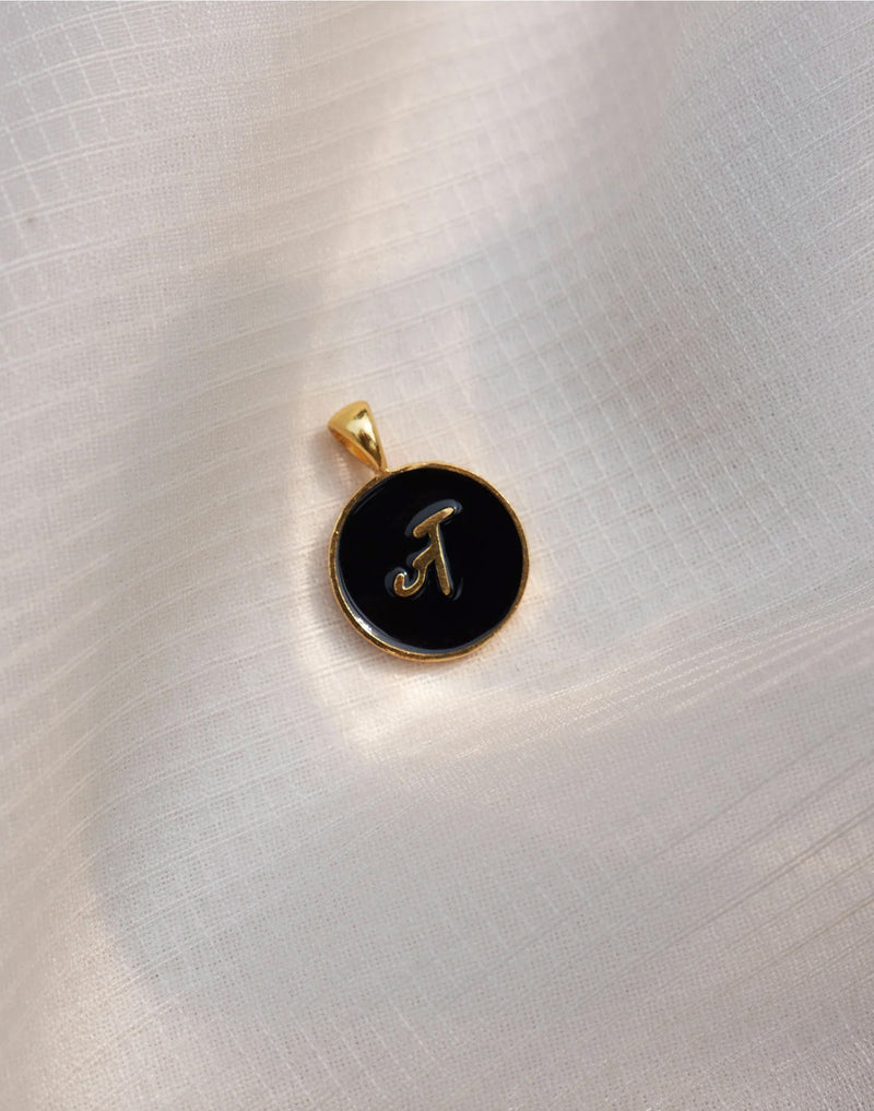 Alphabet J Charm- Black & Gold