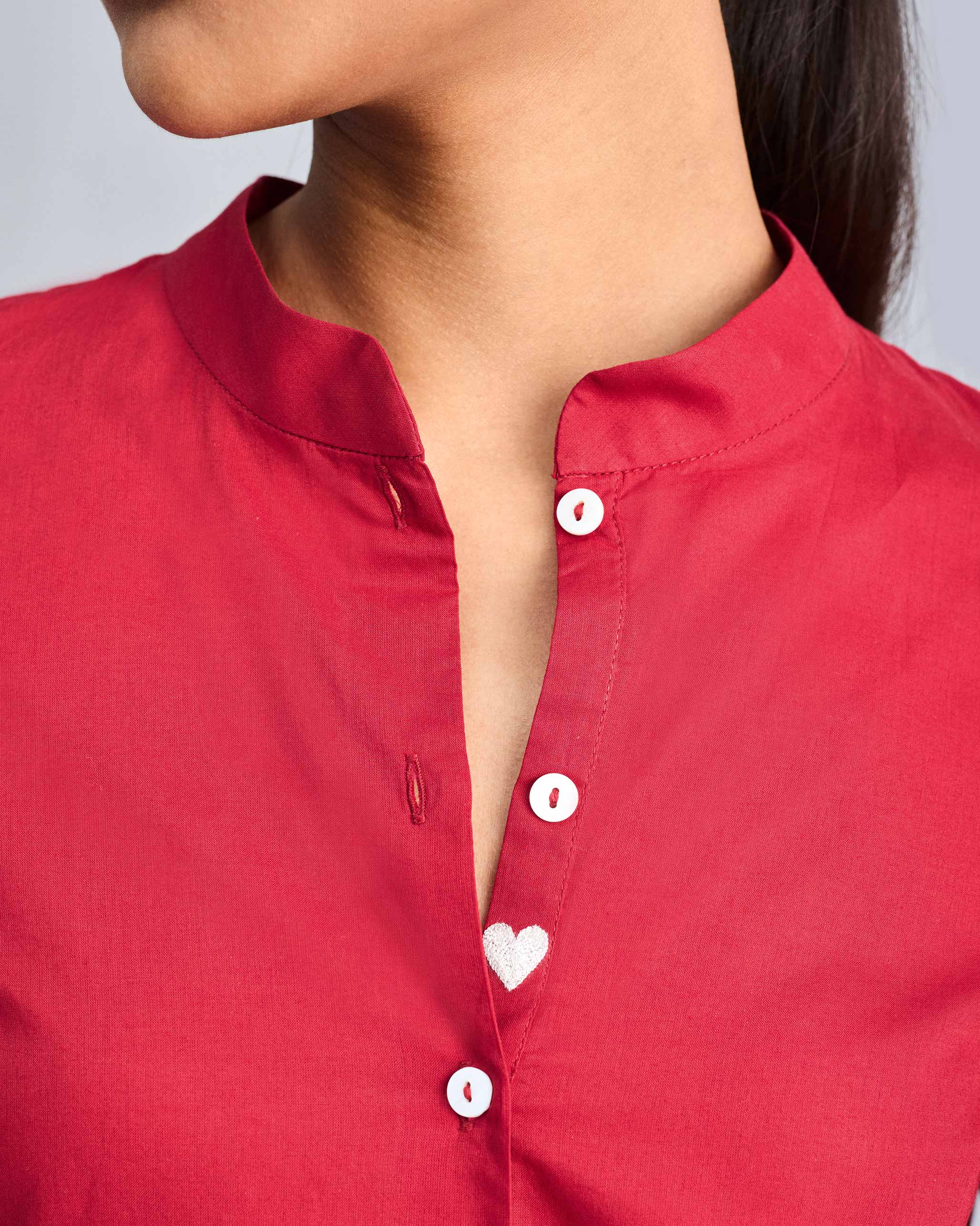 Mandarin Collar Top - Red