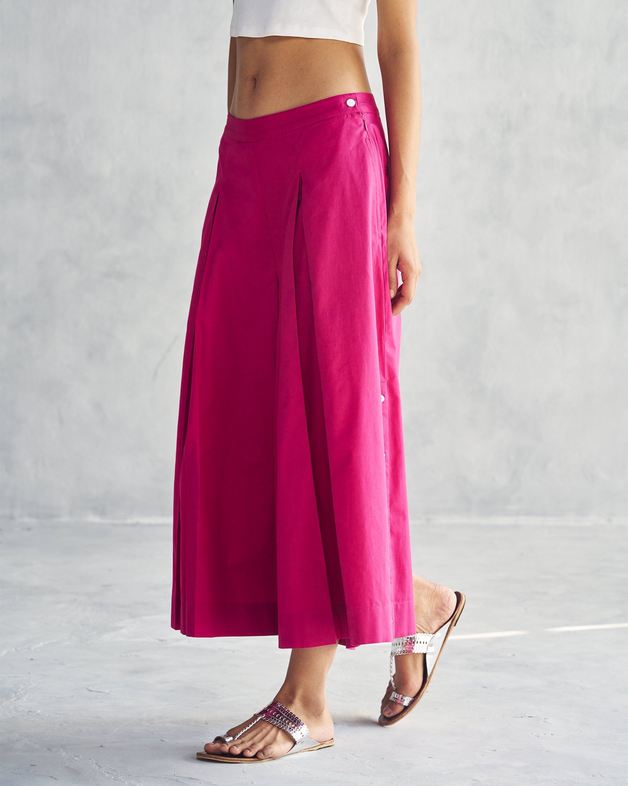 Pleated Flare Culottes - Berry