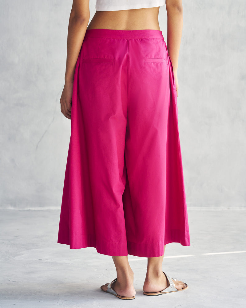 Pleated Flare Culottes - Berry