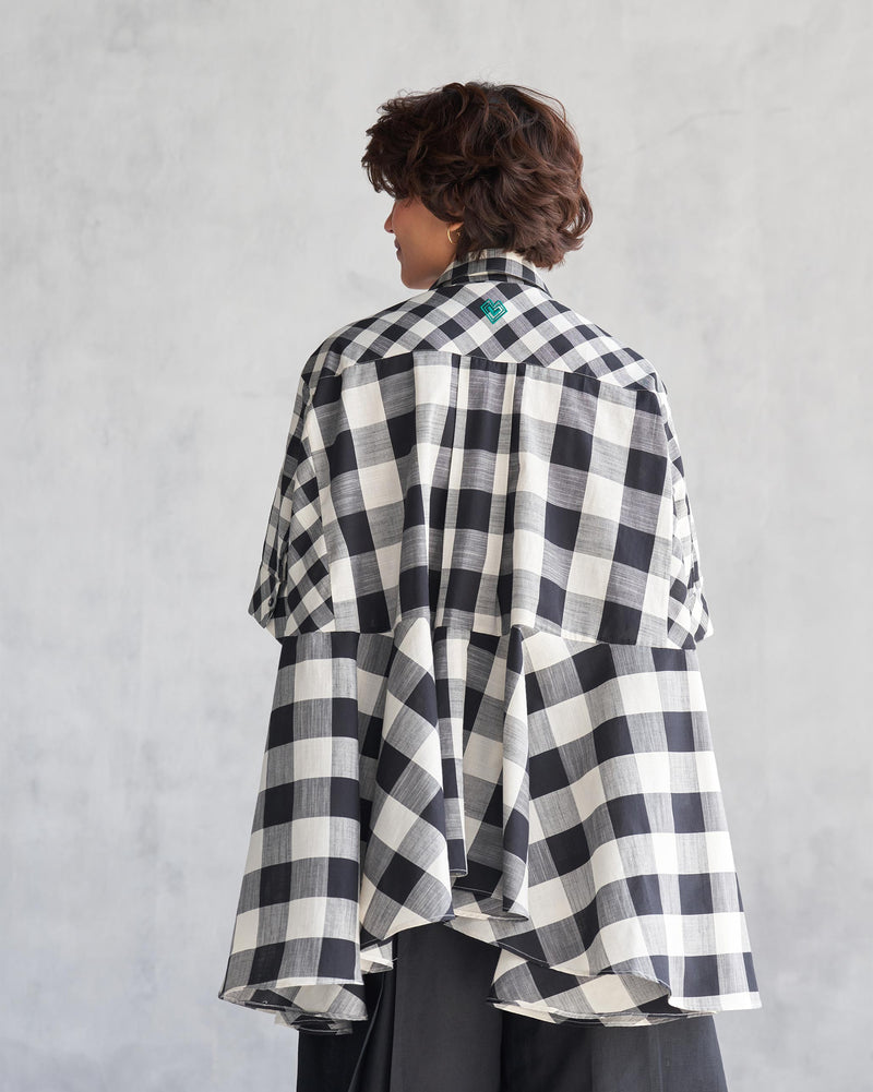 Checkered Panelled Shirt - Black & Ivory