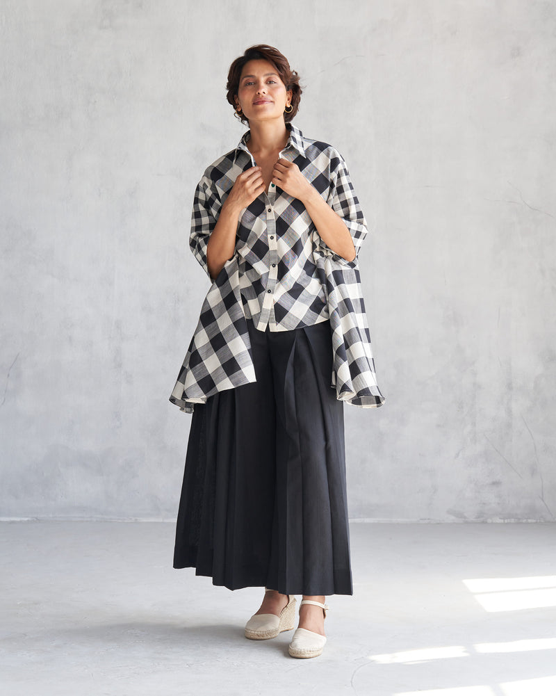 Checkered Panelled Shirt - Black & Ivory