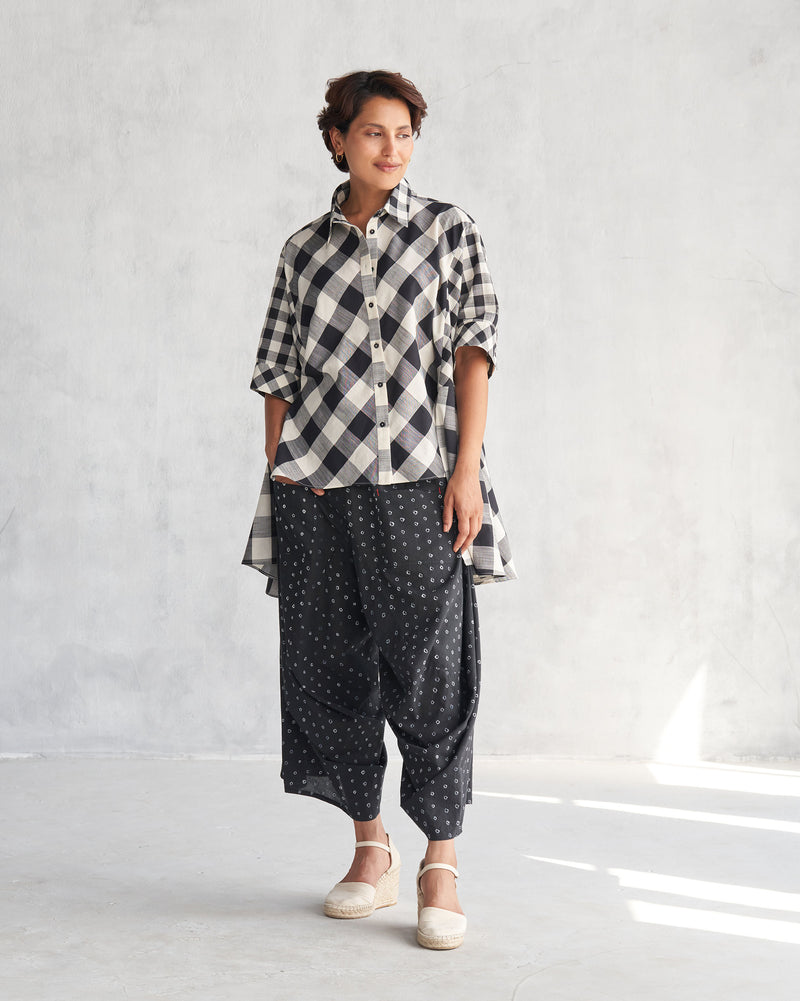 Checkered Panelled Shirt - Black & Ivory