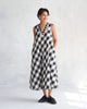 Checkered V-Neck Dress - Black & Ivory