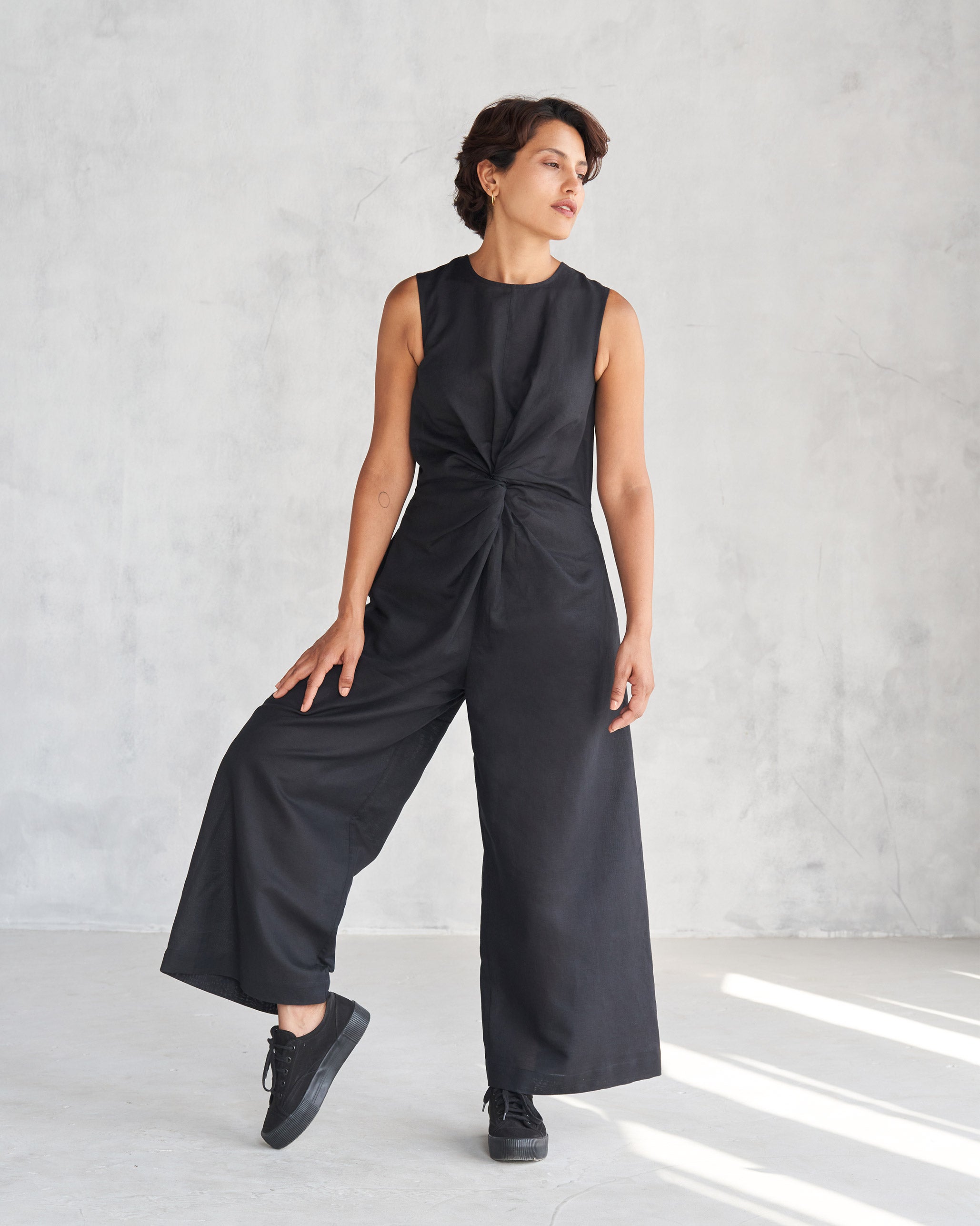 Front Knot Jumpsuit - Black