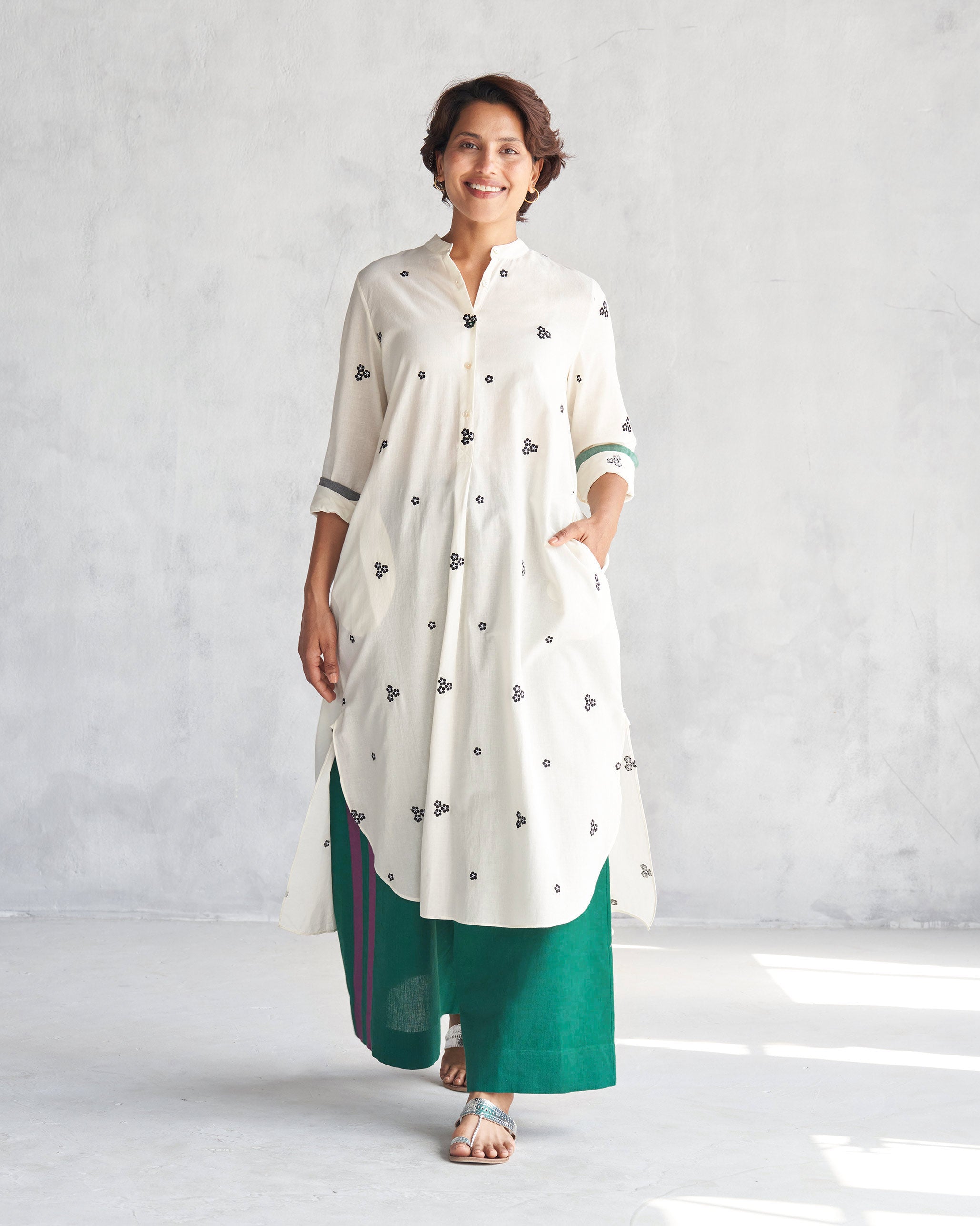 Smocked Back Kurta - Ivory