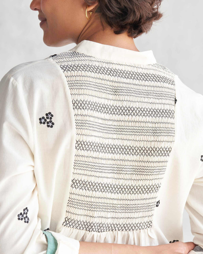 Smocked Back Kurta - Ivory