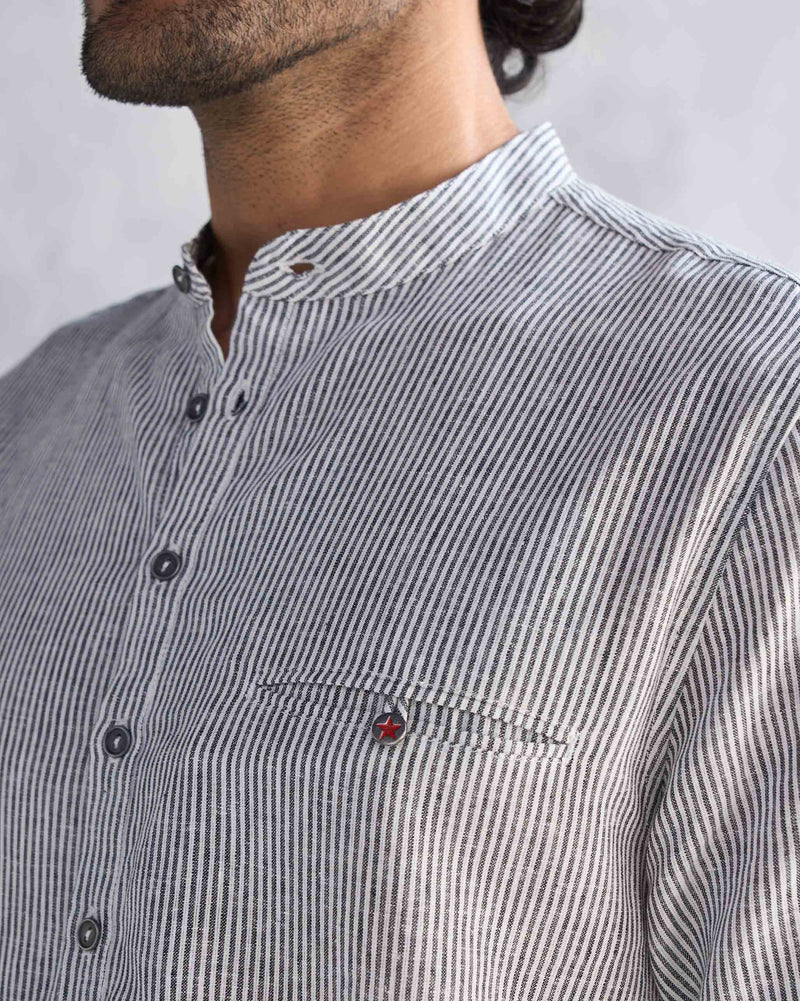 Pondicherry Kurta - Charcoal Stripe