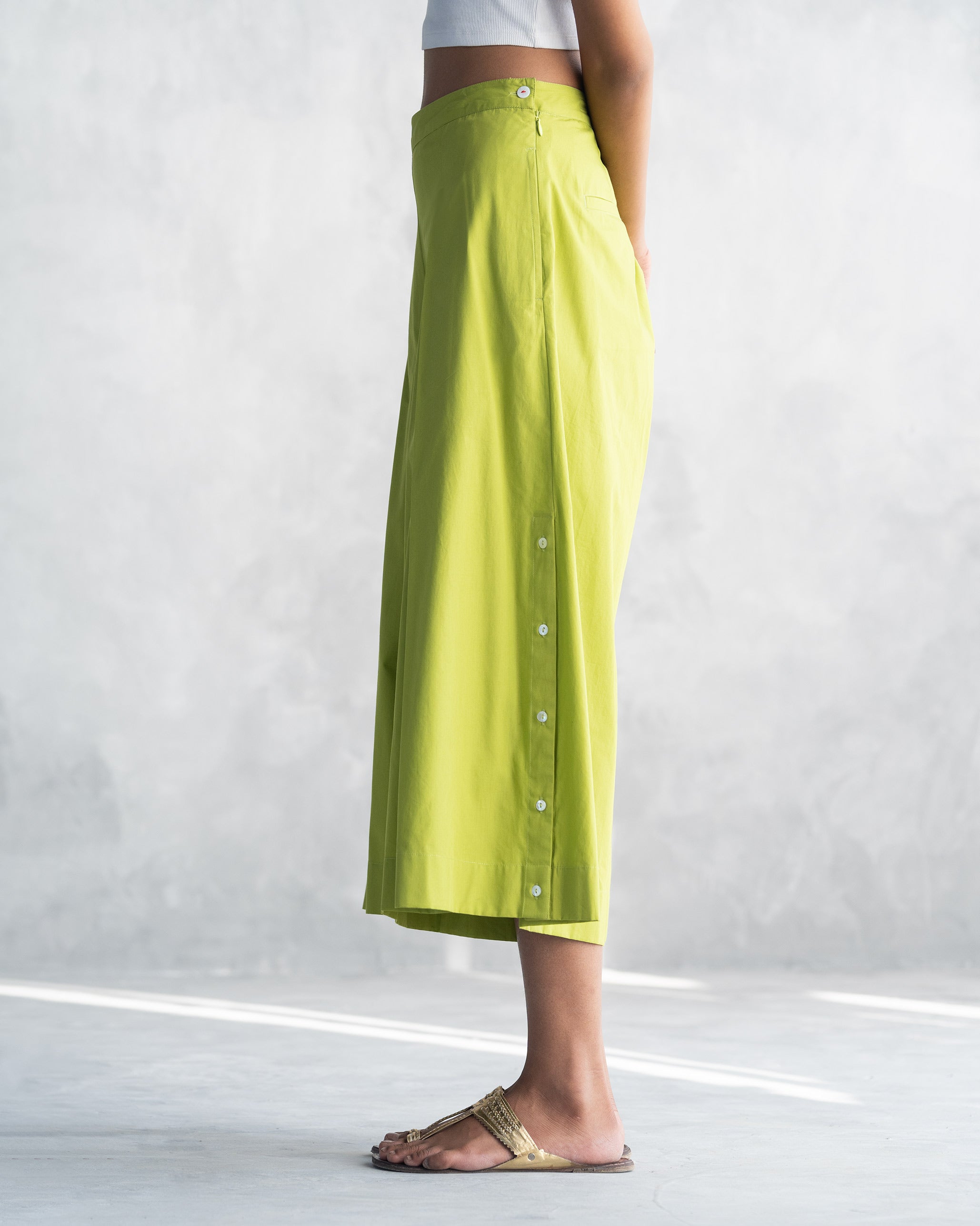 Pleated Flare Culottes - Lime