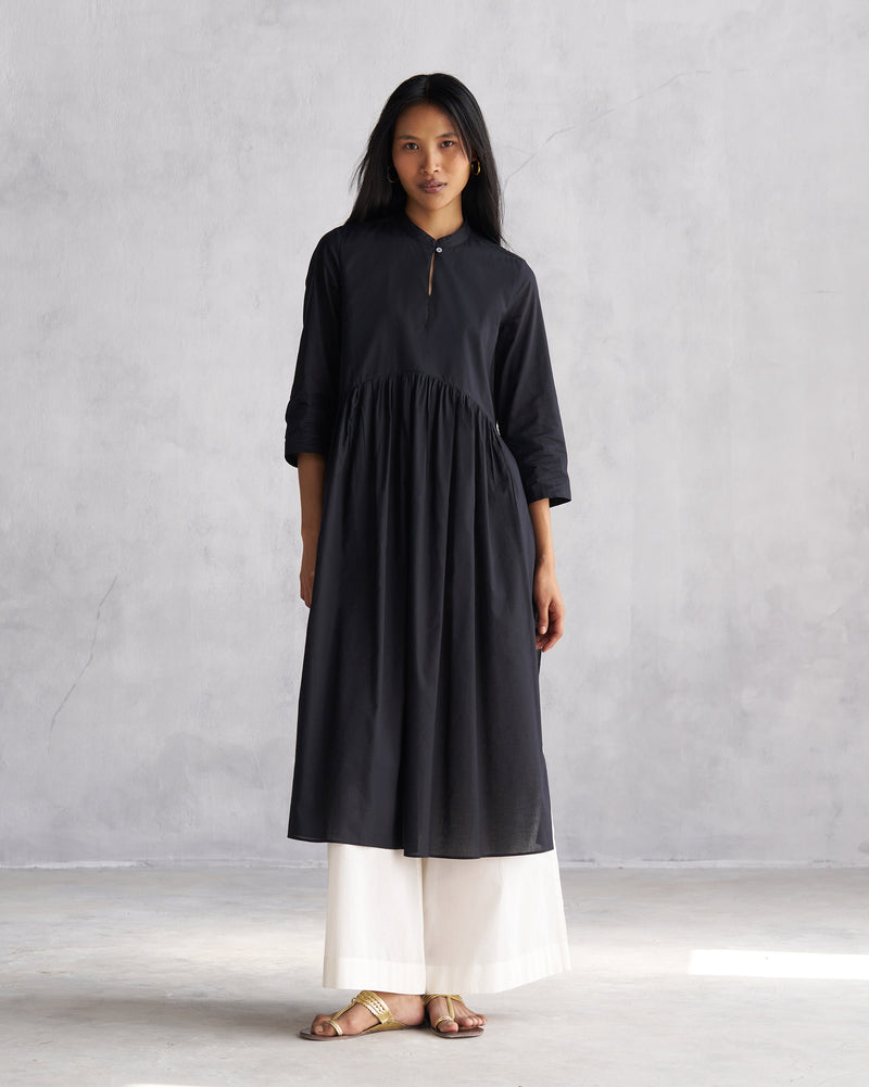 Waist Gathered Kurta - Black