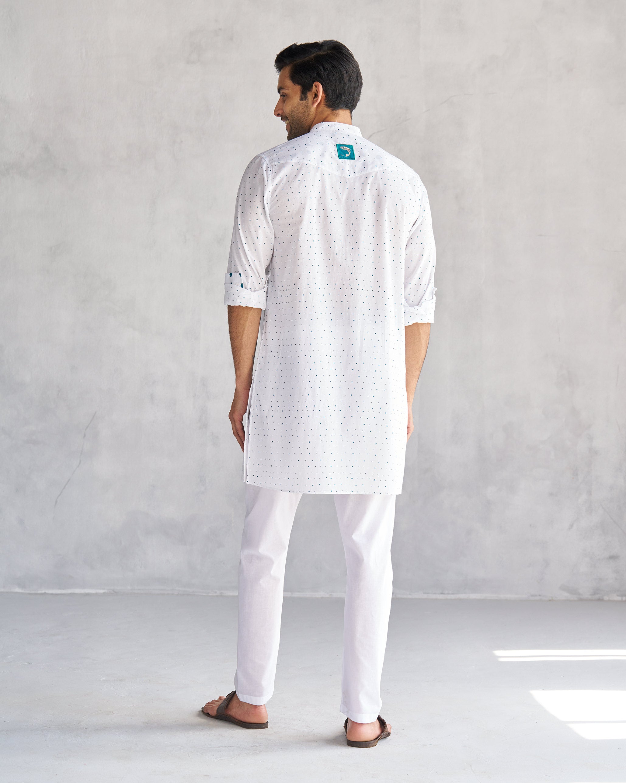 Pondicherry Kurta - White & Teal Tssxnb