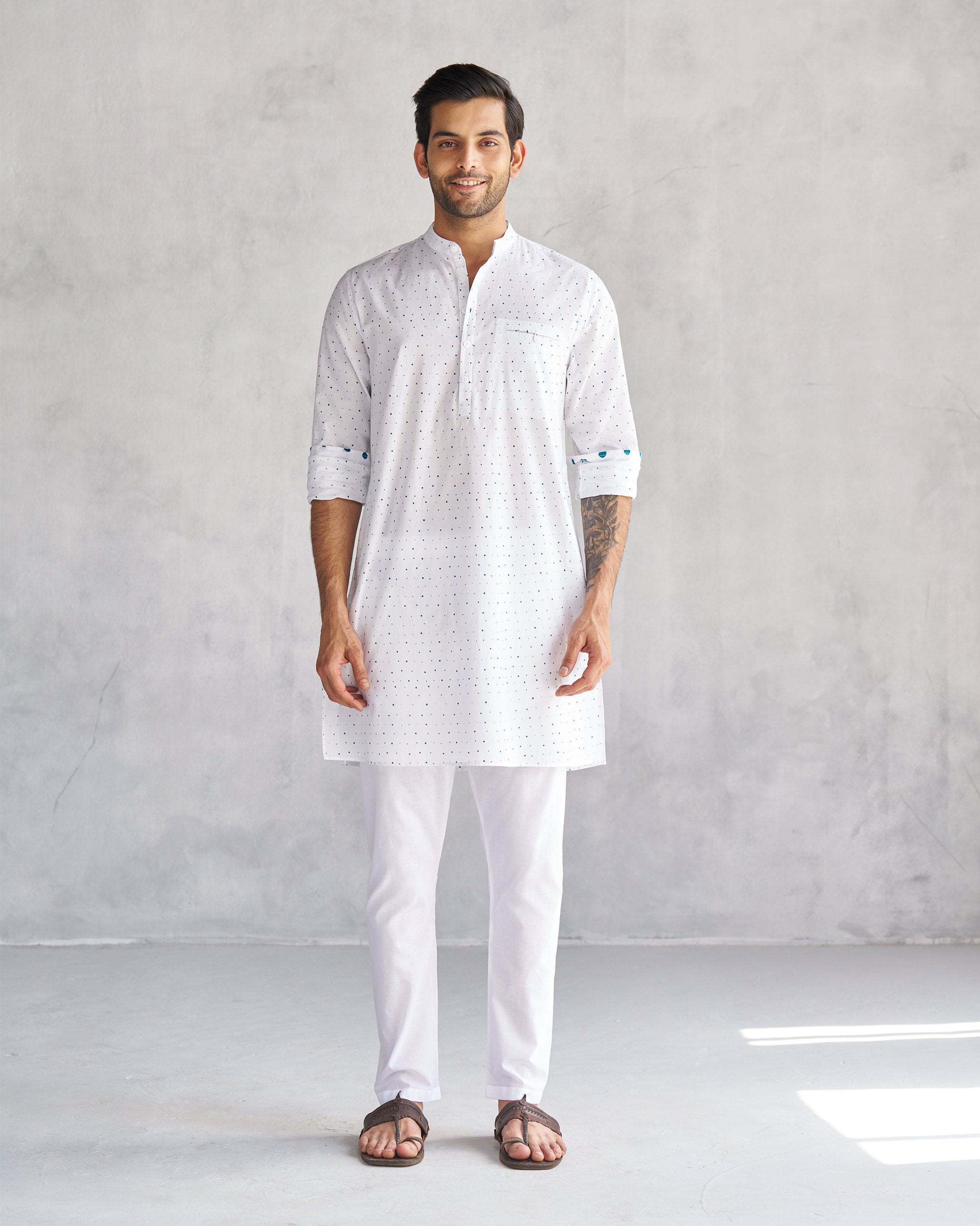 Pondicherry Kurta - White & Teal Tssxnb