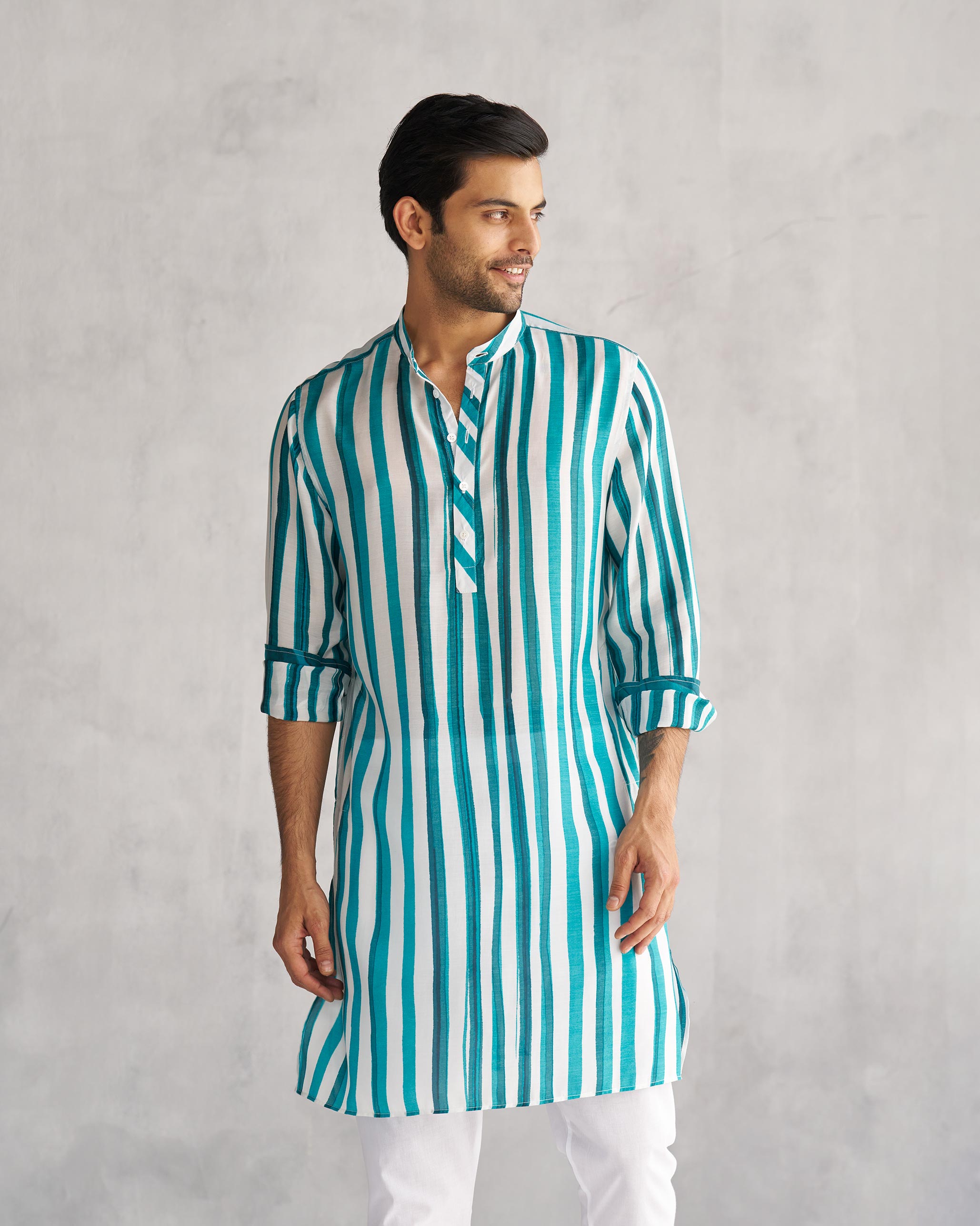 Jashn Kurta - Teal & White Tssxnb