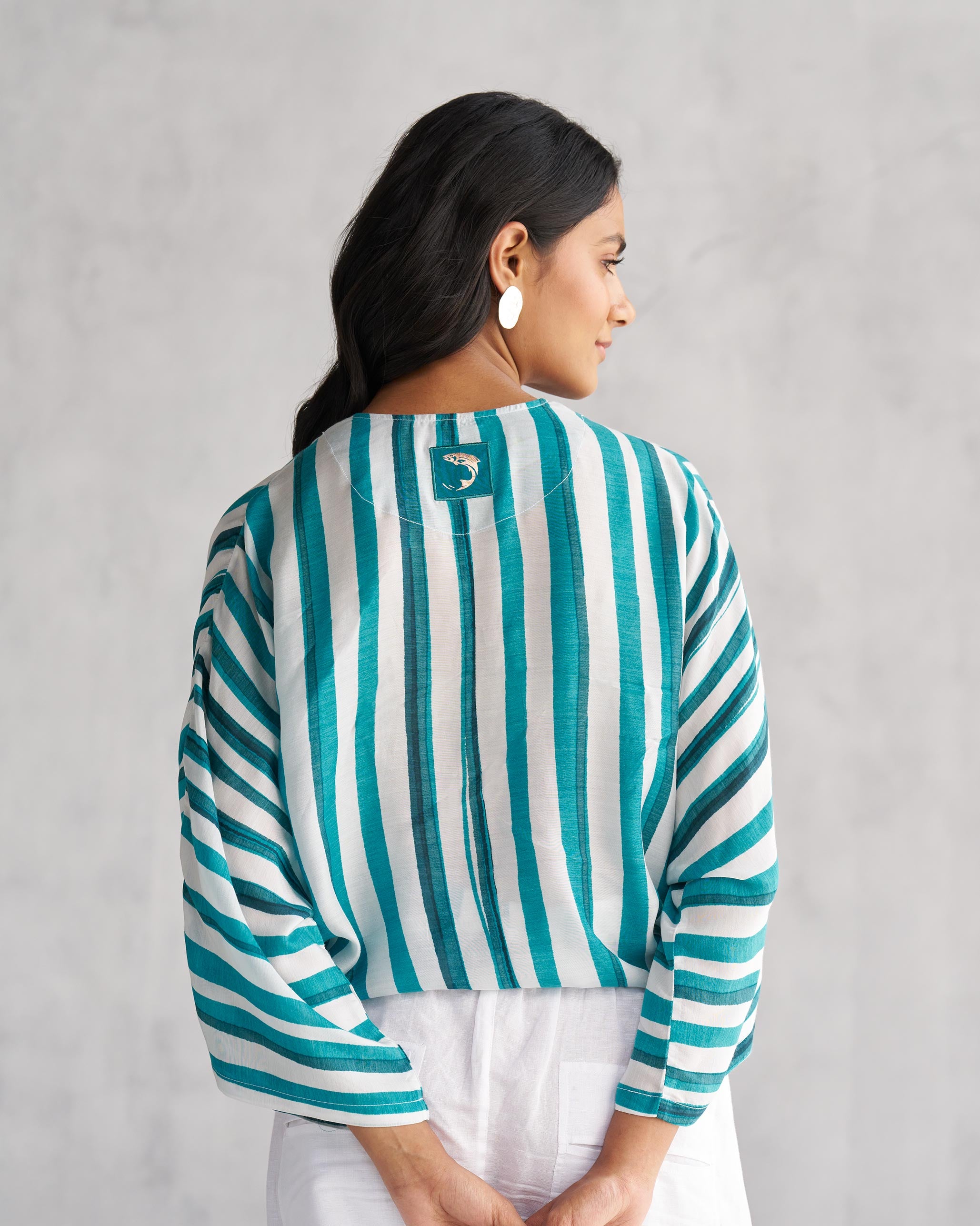 Front Knot Top - Teal & White Tssxnb
