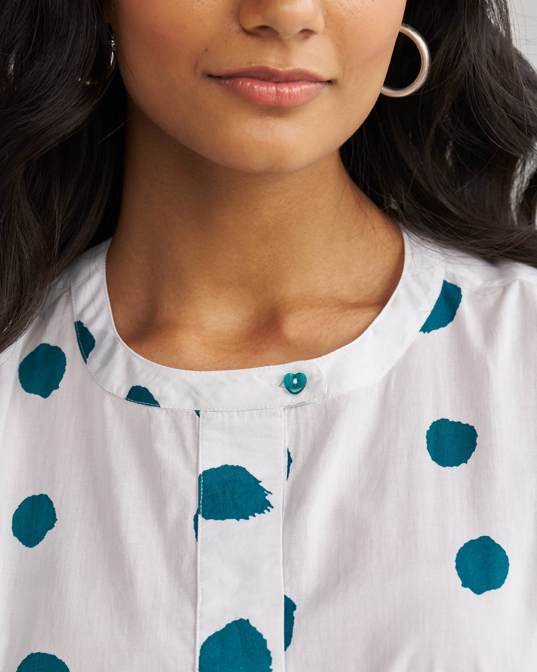 Boba Panelled Kurta - White & Teal Tssxnb