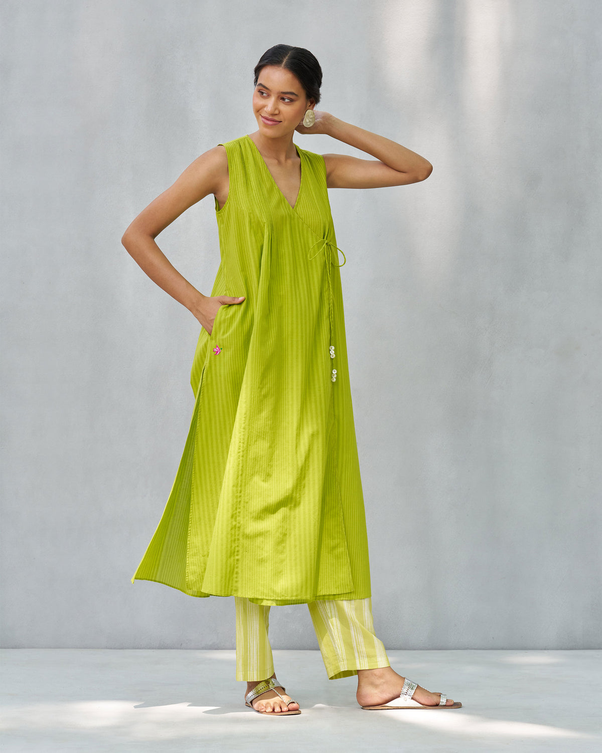 Pintuck Wrap Kurta - Lime