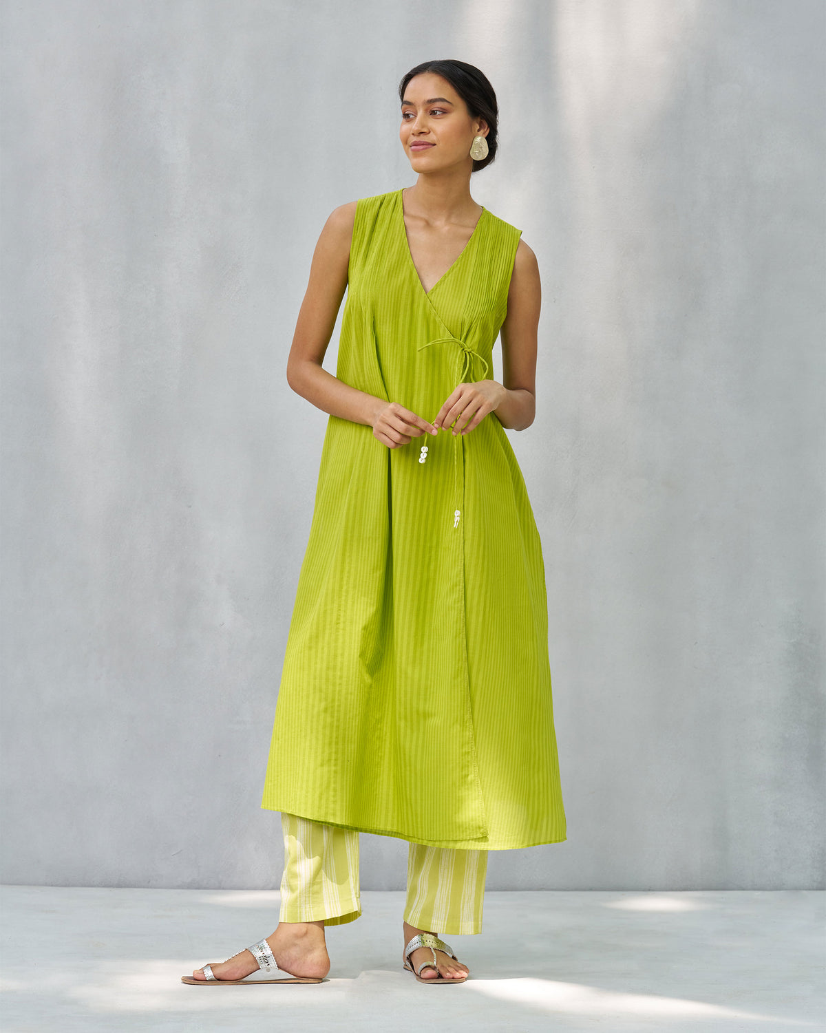 Pintuck Wrap Kurta - Lime