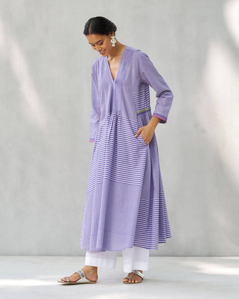 Pintuck Kurta - Purple & White