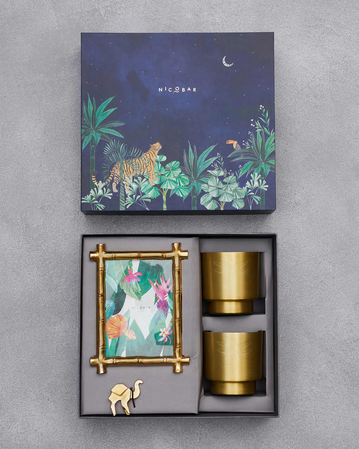 The four brass pieces in the open box