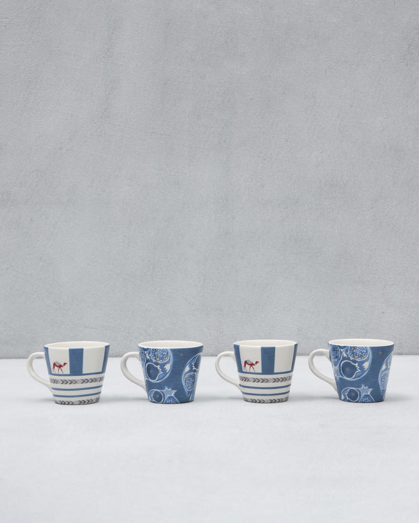 Four mugs in a row