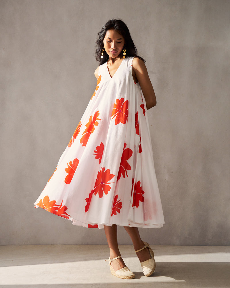 white dress with orange flowers Lace and Burnt Flower Girl Pair it with simple strappy sandals and a woven bag for an effortlessly charming Gimlet Dress - White &