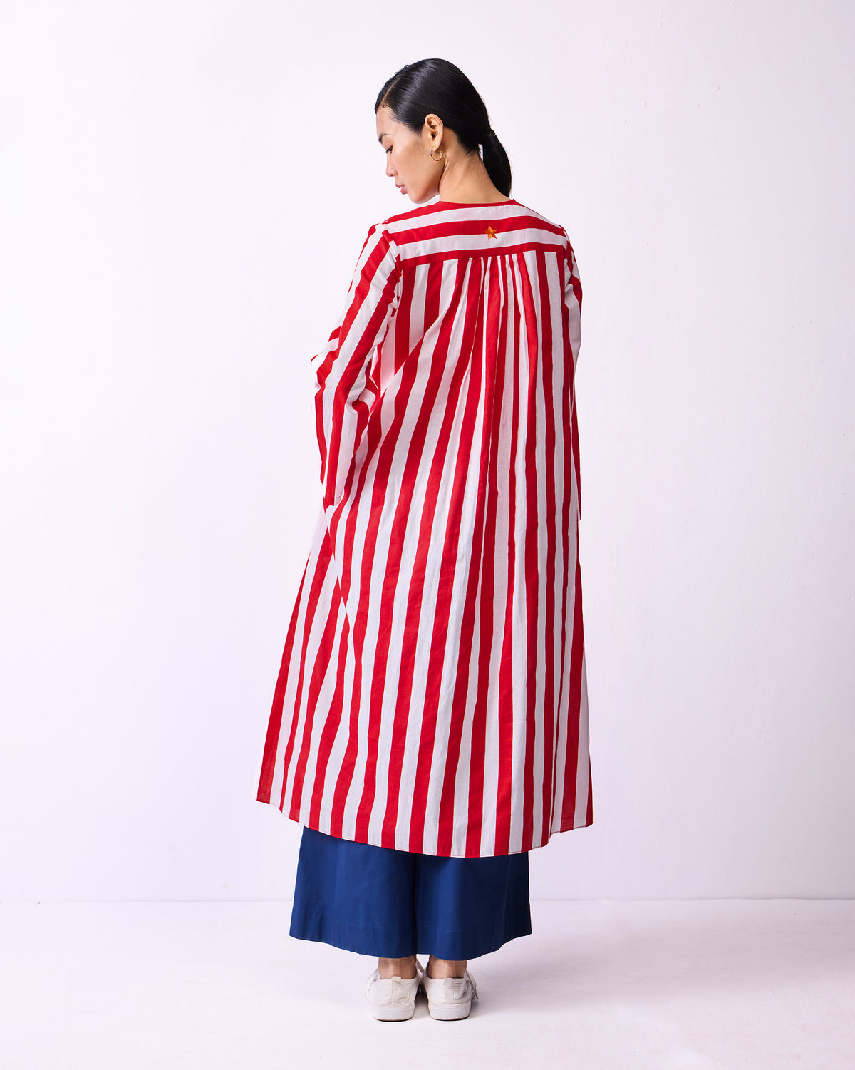 Pintuck Kurta - Red & White Stripes