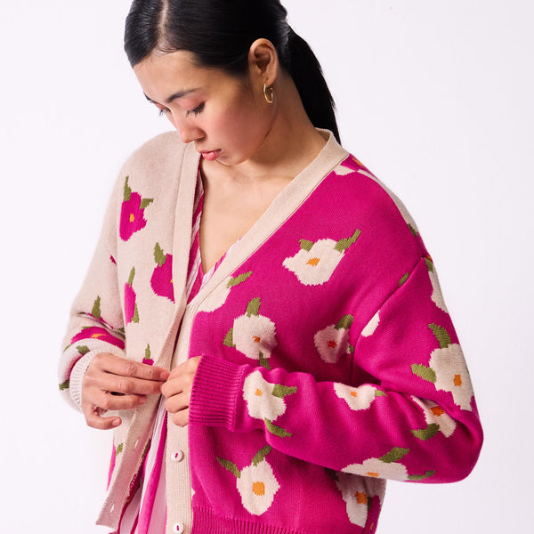 Raven Cardigan - Fuchsia & Oatmeal – Nicobar
